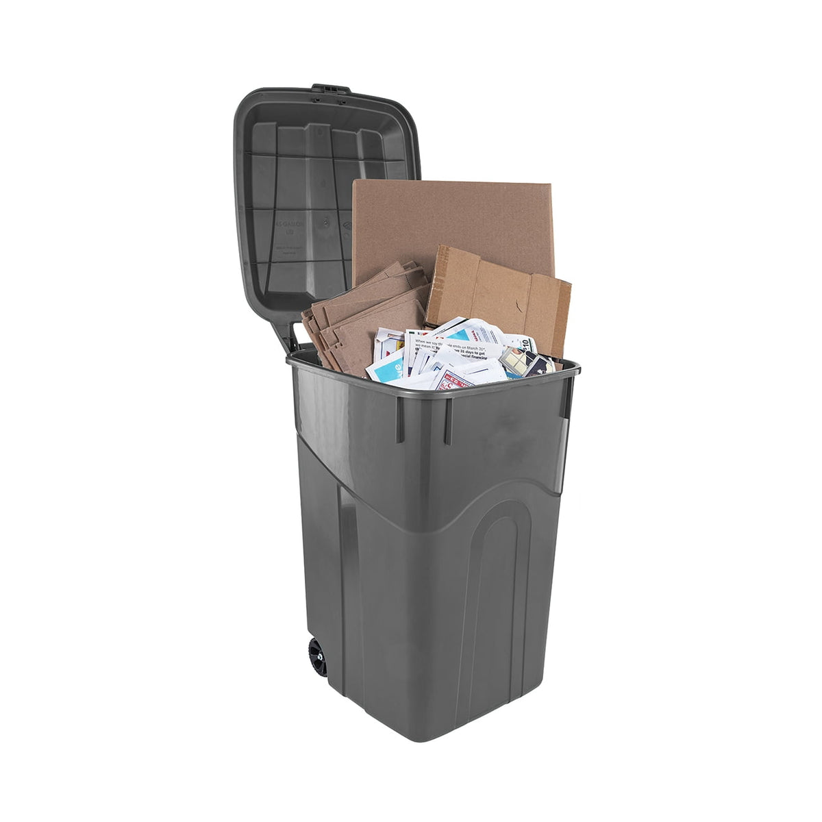 Hyper Tough 45 Gallon Wheeled Heavy Duty Plastic Garbage Can with Attached Lid, Black