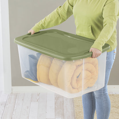 Sterilite Extra Large EZ Carry Storage Bin, 120 Quart Clear Plastic Storage Container with Full-Grip Handles, Green, 4 Pack