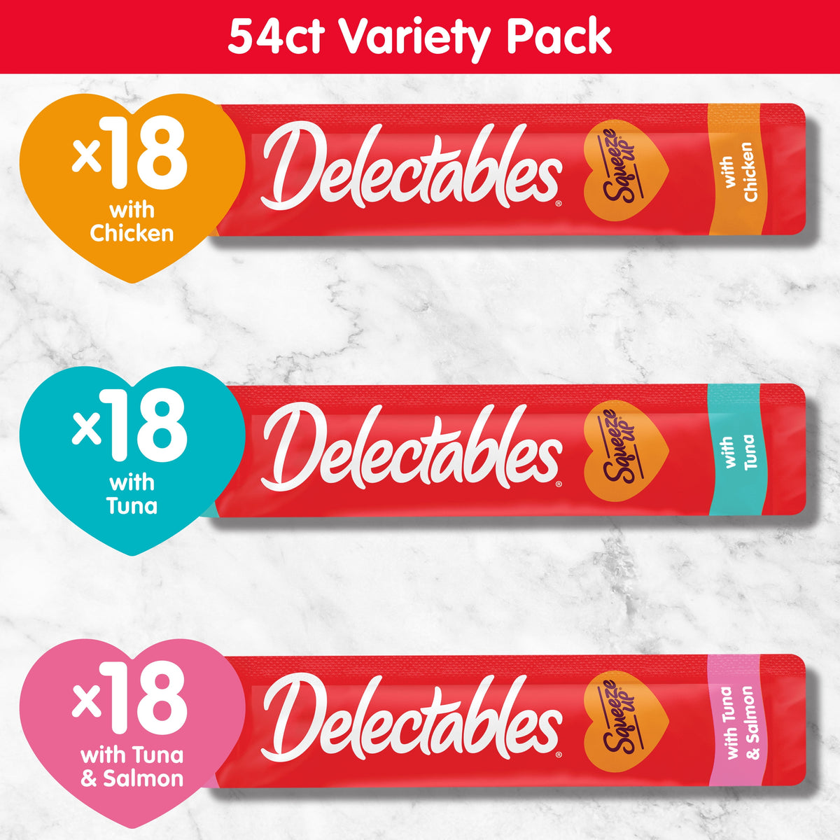 Hartz Delectables Squeeze up Lickable Wet Cat Treat Flavor Variety Pack, 0.5oz Tube (54 Count)