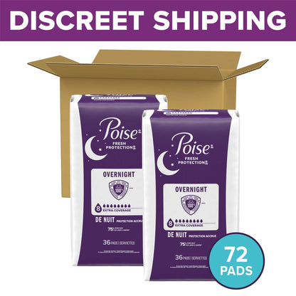 Poise Women's Overnight Incontinence Pads, Extra Coverage (72 Count)