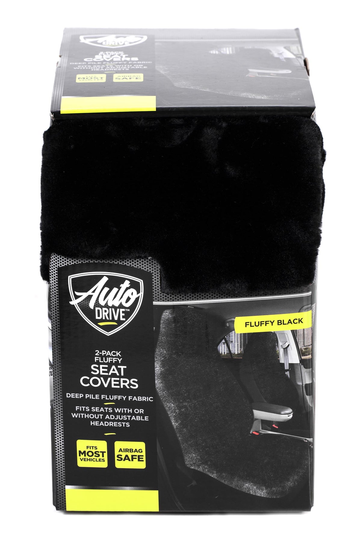 Auto Drive 2- Piece Car Seat Covers High Back Soft Faux Fur Polyester Black, Universal Fit, 2002SC101