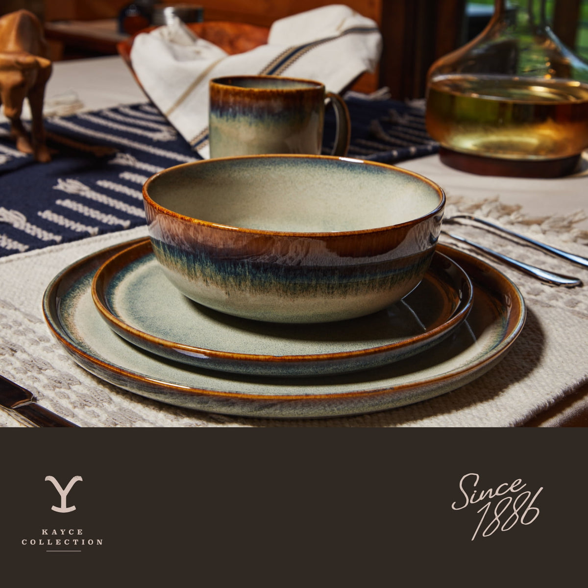 (2 pack) Yellowstone Ceramic Oval Platter, Kayce Collection
