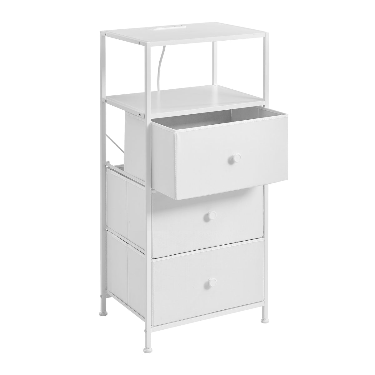 Mainstays 3 Drawer Fabric Nightstand with USB, Arctic White Boucle