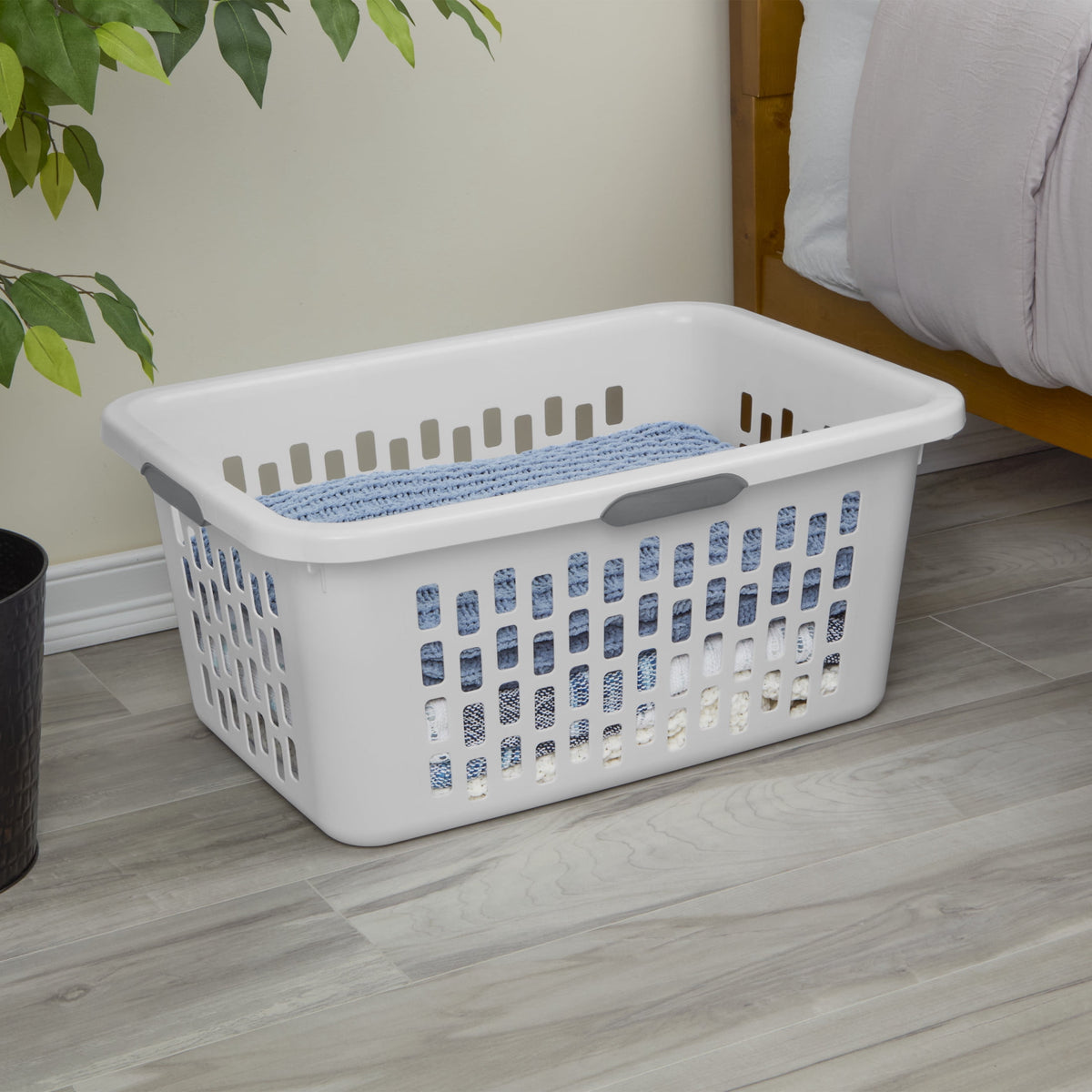 Sterilite Large 2 Bushel Plastic Laundry Basket with 4 Comfort Grip Handles, White, 6 Pack