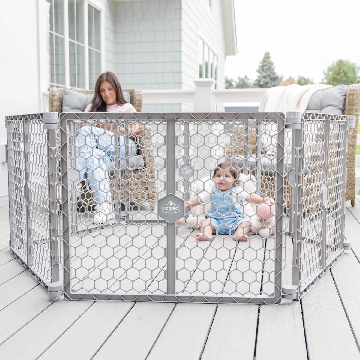 Regalo 2-in-1 Super Wide Baby Gate & Play Yard Plastic 192 Inches, Gray