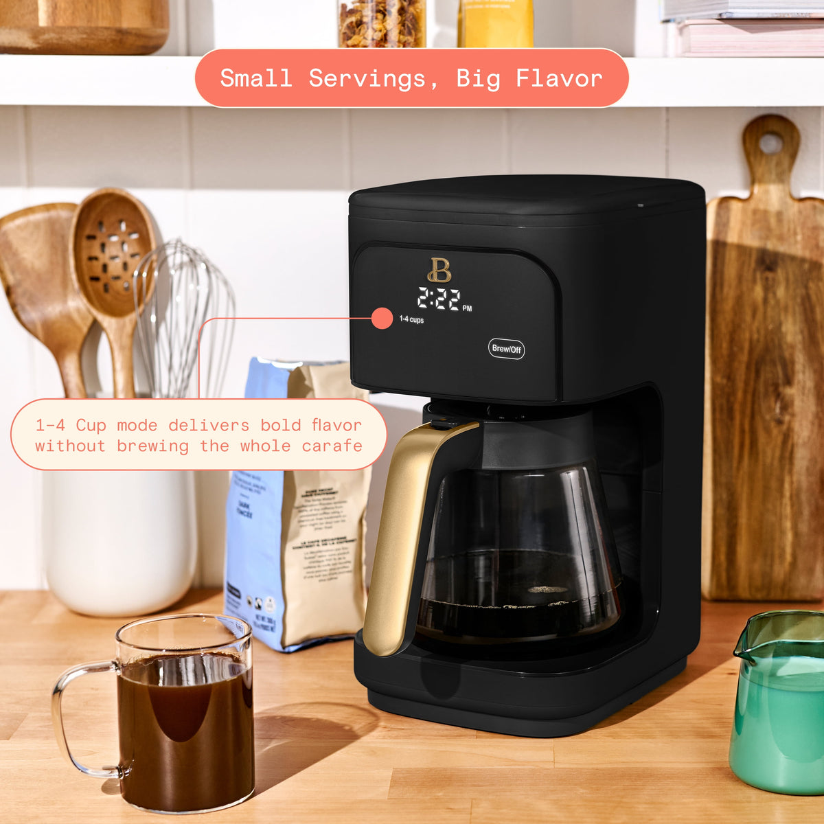 Beautiful by Drew Barrymore 12-Cup Programmable Coffee Maker, Black Sesame