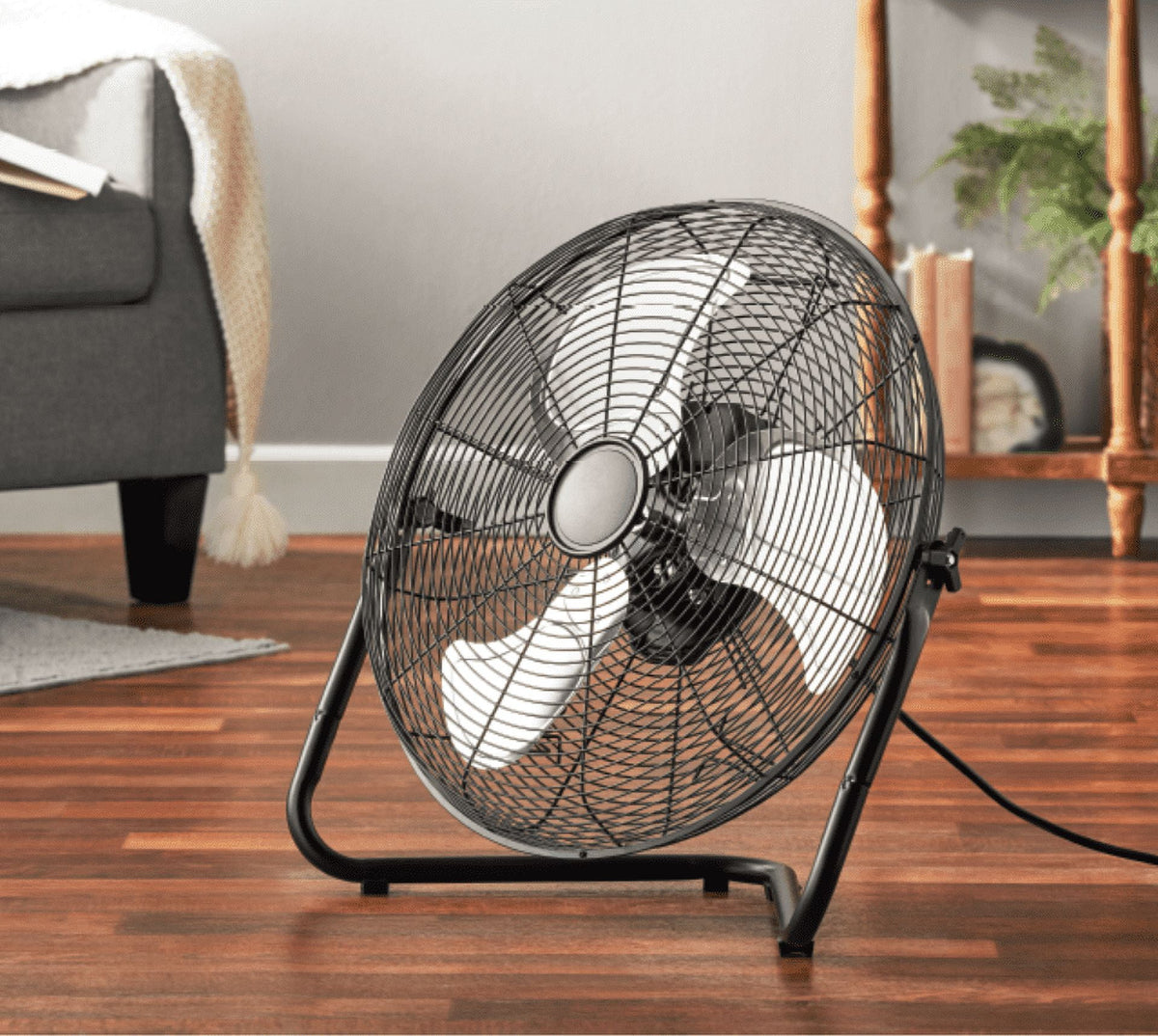 Mainstays 22.64 inch Black Floor Fan with 3 High Velocity Speeds, Tilt Mechanism