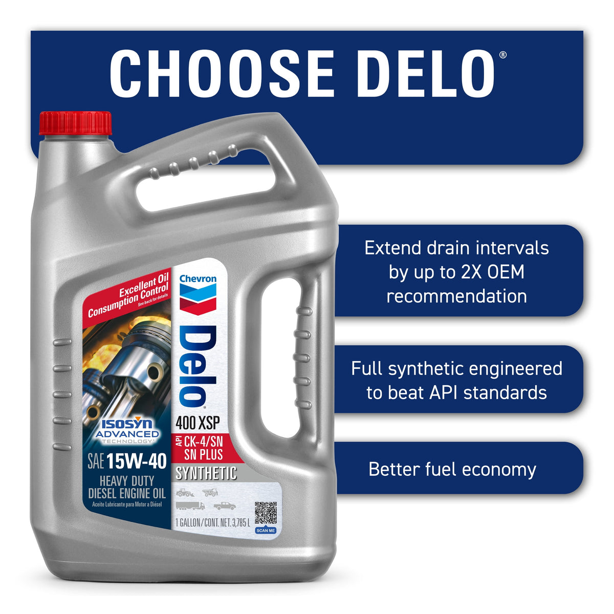 Chevron Delo XSP 15W-40 Heavy Duty Synthetic Diesel Motor Oil, 1 Gallon