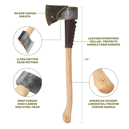 Swiss Tech 28-inch Drop Forged Steel Axe with Hickory Handle, Gewahlt