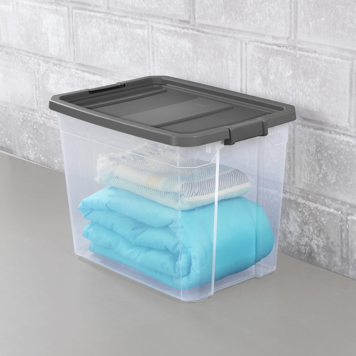 Sterilite Extra Large Stackable Storage Bin, 108 Quart Durable Clear Plastic Storage Container with Latch Lid, Dark Gray, 4 Pack