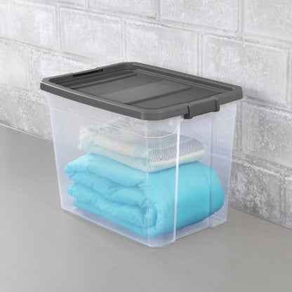 Sterilite Extra Large Stackable Storage Bin, 108 Quart Durable Clear Plastic Storage Container with Latch Lid, Dark Gray, 4 Pack
