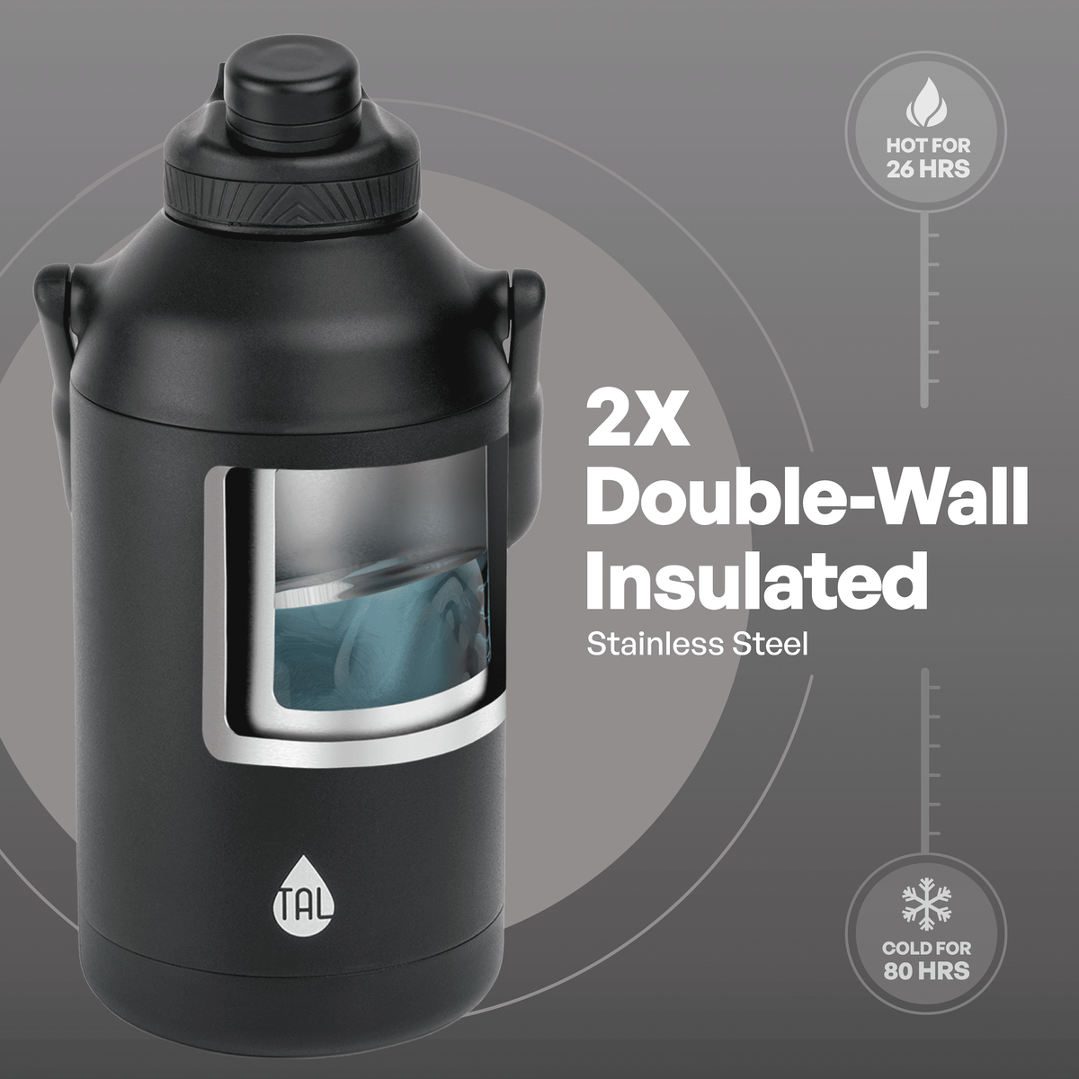 TAL 80 oz Insulated Stainless Steel Water Bottle, Black