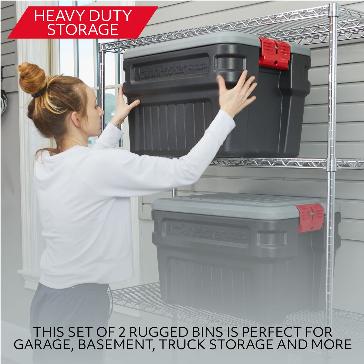 Rubbermaid 24 Gallon Action Packer Storage Bin, Heavy Duty Plastic, Lockable, Black, Included Lid