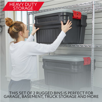 Rubbermaid 24 Gallon Action Packer Storage Bin, Heavy Duty Plastic, Lockable, Black, Included Lid