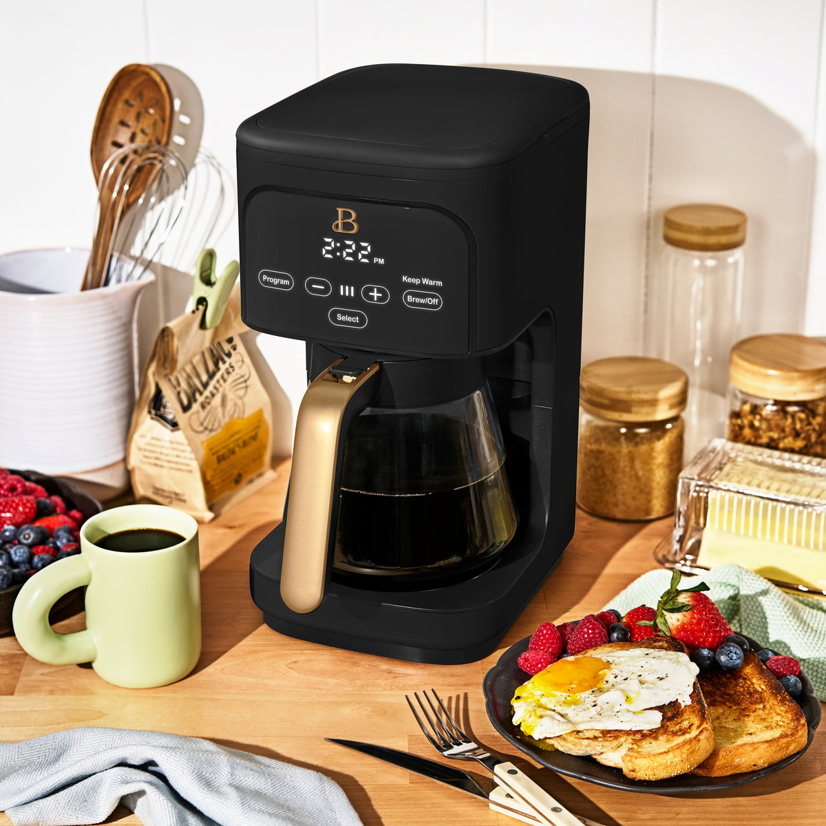 Beautiful by Drew Barrymore 12-Cup Programmable Coffee Maker, Black Sesame