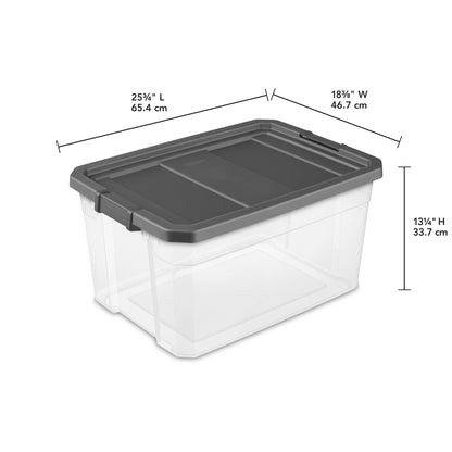 (2 pack) Sterilite 76 Quart Stacker Storage Bin, Clear Plastic Storage Container with Latch Lid, Durable, Dark Gray