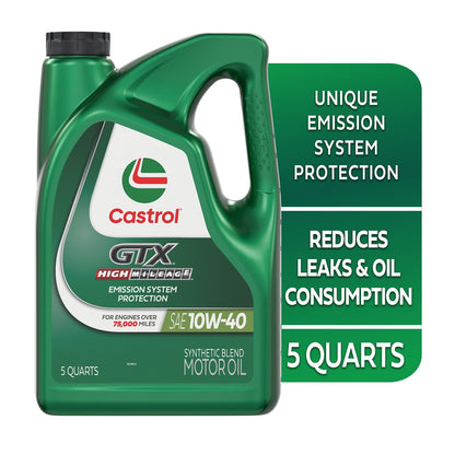 Castrol GTX High Mileage 10W-40 Synthetic Blend Motor Oil, 5 Quarts