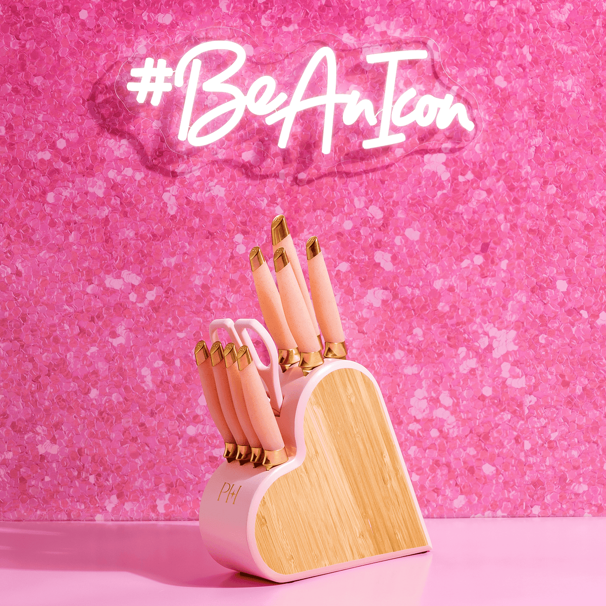 Paris Hilton 10-Piece Stainless Steel Kitchen Knife Set with Heart-Shaped Block, Pink