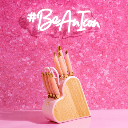 Paris Hilton 10-Piece Stainless Steel Kitchen Knife Set with Heart-Shaped Block, Pink