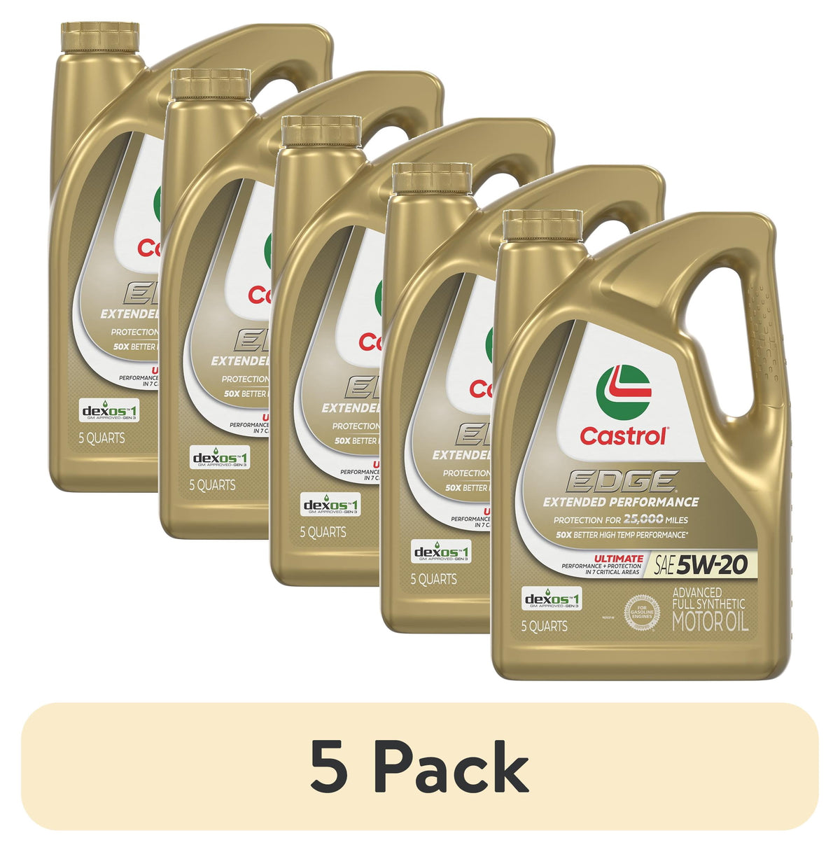 Castrol EDGE Extended Performance 5W-20 Advanced Full Synthetic Motor Oil, 5 Quarts