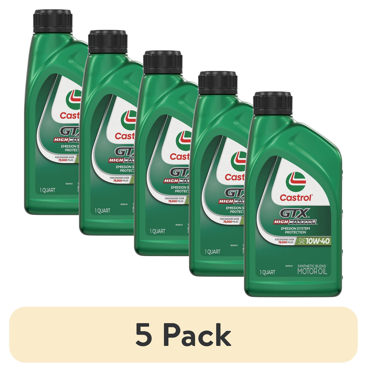 (5 pack) Castrol GTX High Mileage 10W-40 Synthetic Blend Motor Oil, 1 Quart