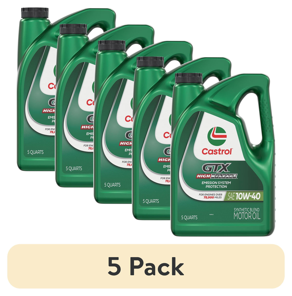 Castrol GTX High Mileage 10W-40 Synthetic Blend Motor Oil, 5 Quarts