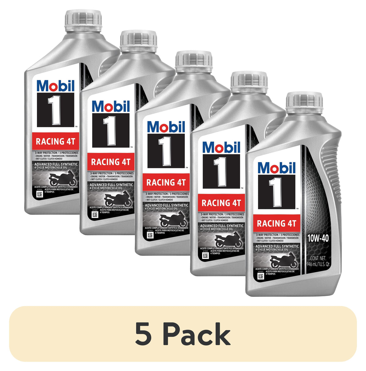 (3 pack) Mobil 1 Racing 4T Full Synthetic Motorcycle Oil 10W-40, 1 Quart