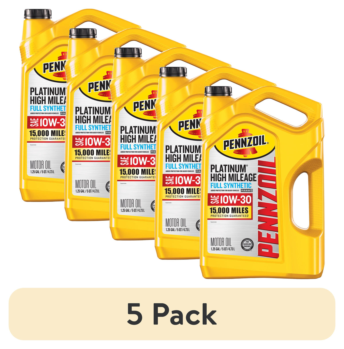 (2 pack) Pennzoil Platinum High Mileage Full Synthetic 10W-30 Motor Oil, 5 Quart