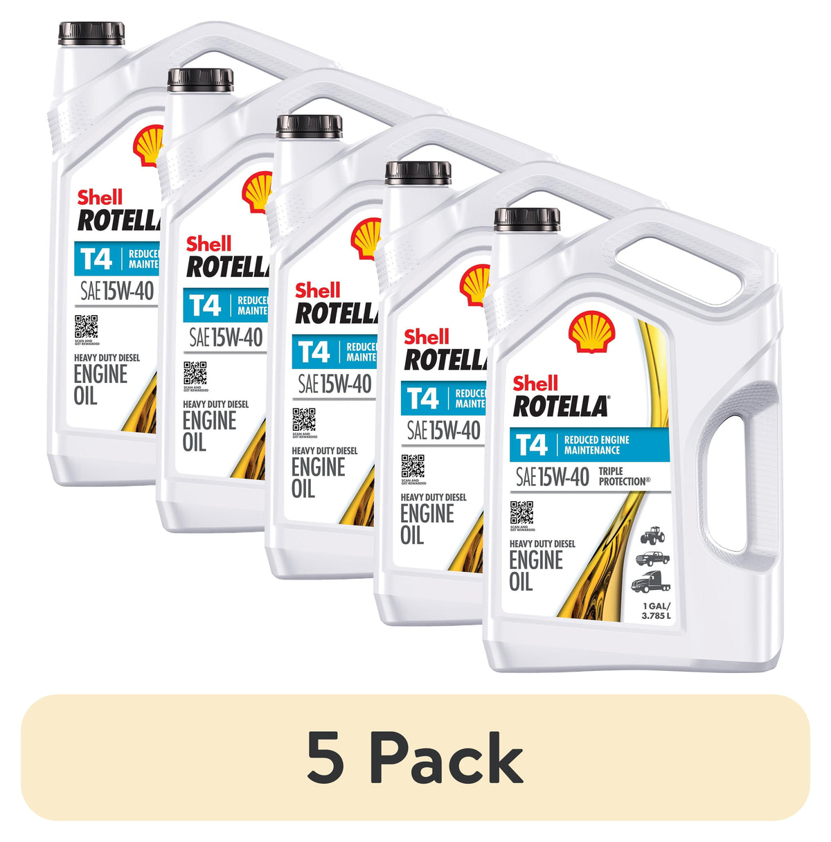 (2 pack) Shell Rotella T4 Triple Protection 15W-40 Diesel Engine Oil, 1 Gallon
