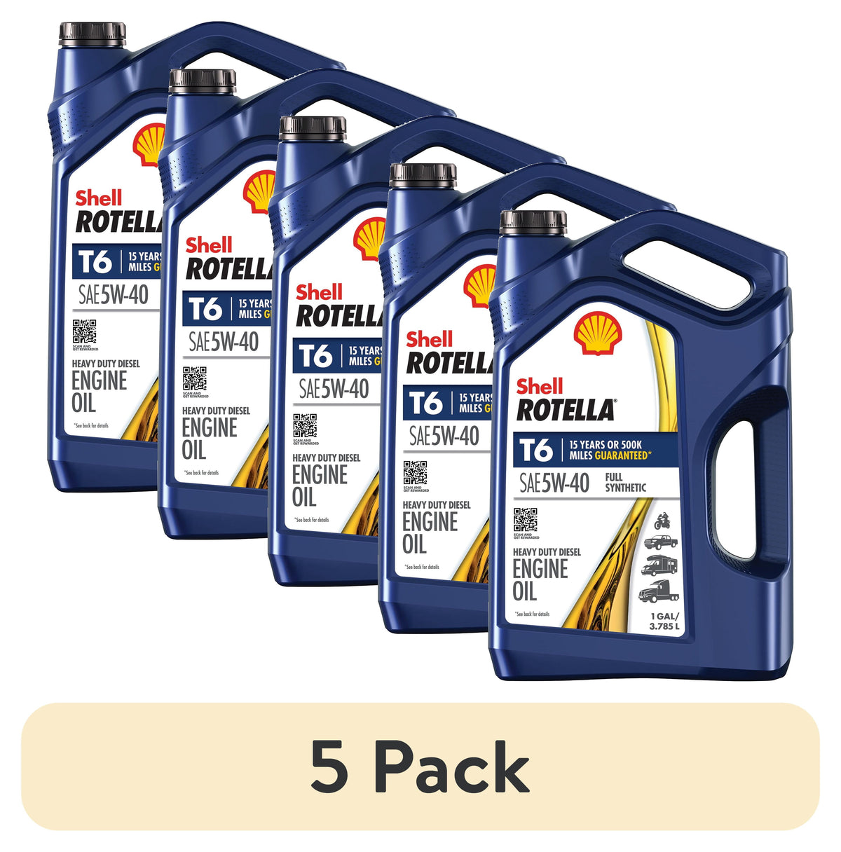 Shell Rotella T6 Full Synthetic 5W-40 Diesel Engine Oil, 1 Gallon