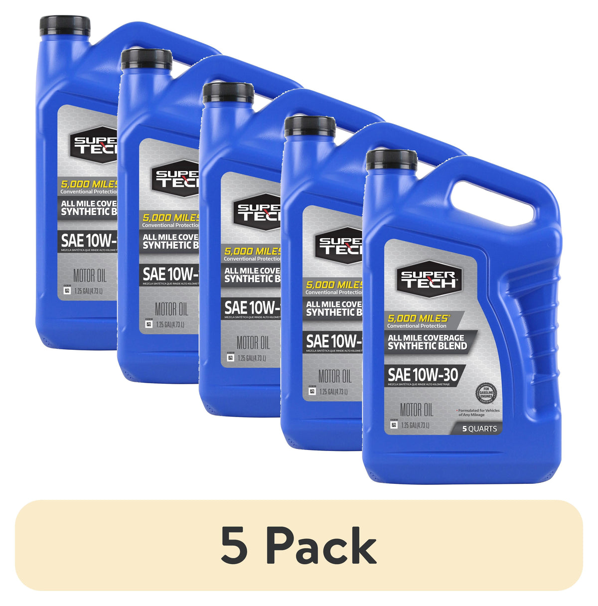 Super Tech All Mileage Synthetic Blend Motor Oil SAE 10W-30, 5 Quarts