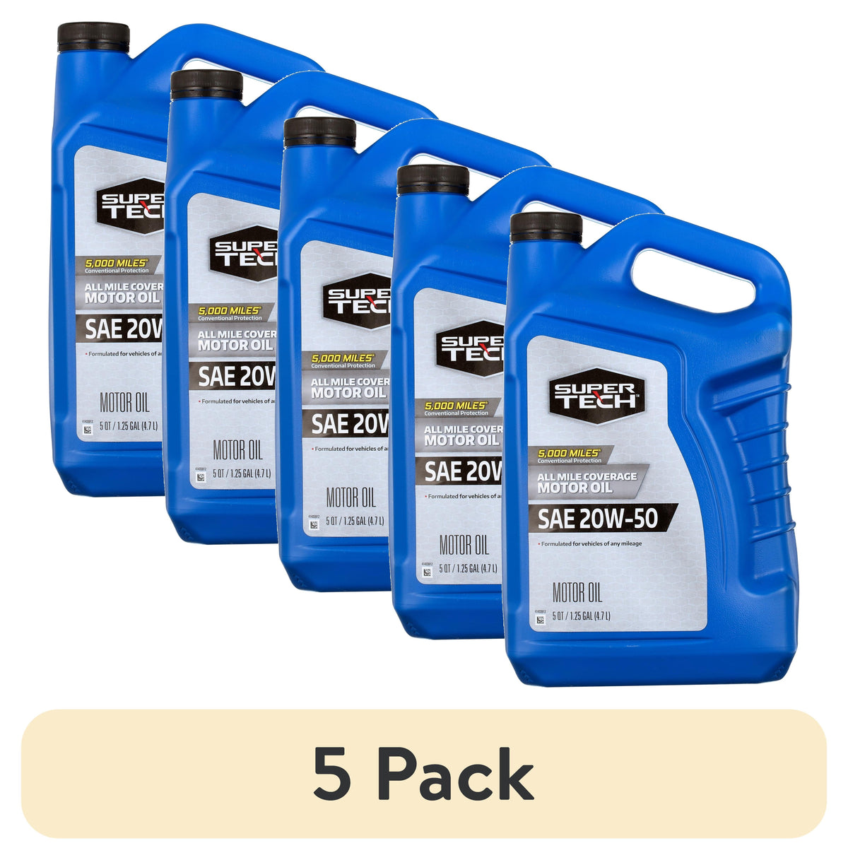 Super Tech All Mileage Synthetic Blend Motor Oil SAE 20W-50, 5 Quarts