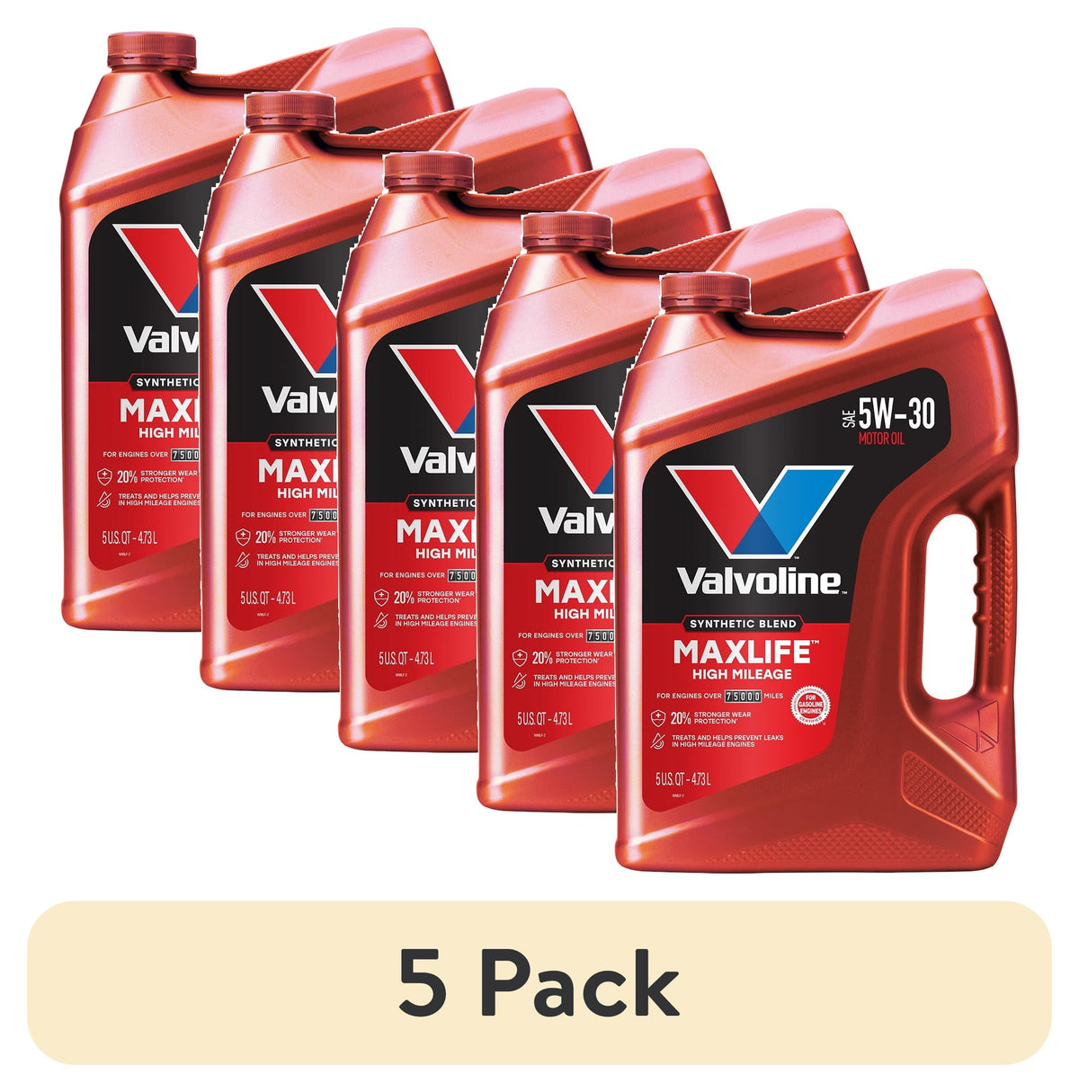(2 pack) Valvoline MaxLife High Mileage 5W-30 Synthetic Blend Motor Oil 5 Quart