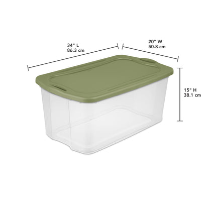 Sterilite Extra Large EZ Carry Storage Bin, 120 Quart Clear Plastic Storage Container with Full-Grip Handles, Green, 4 Pack