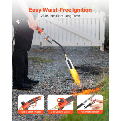 KFFKFF Propane Torch Weed Burner, 1,800,000 BTU Output with 10 ft Hose, Durable Blow Torch with Adjustable Flame and Turbo Trigger Ignition, for Garden, Ice, Snow, and Road Use