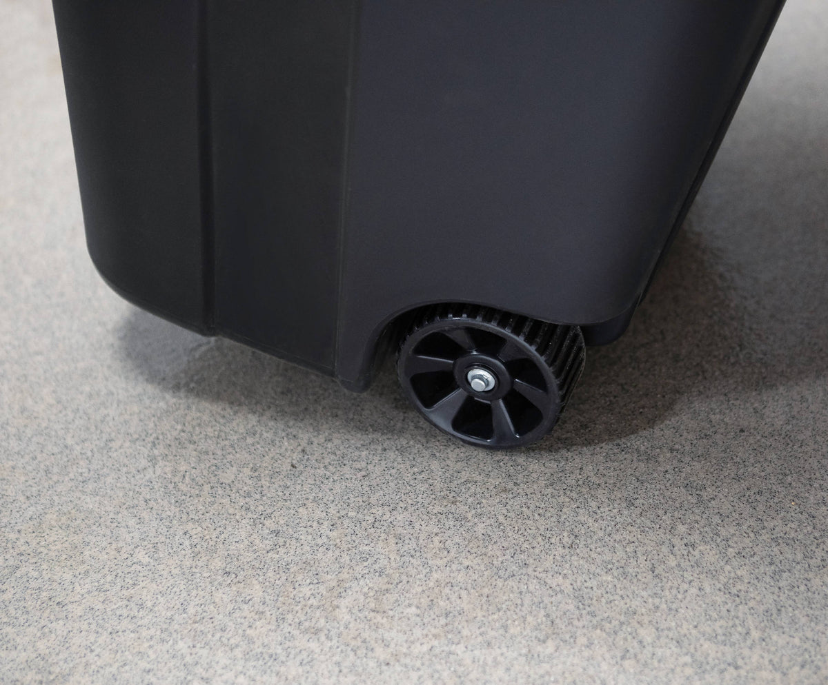 Hyper Tough 32 Gallon Wheeled Plastic Garbage Can with Attached Lid, Black