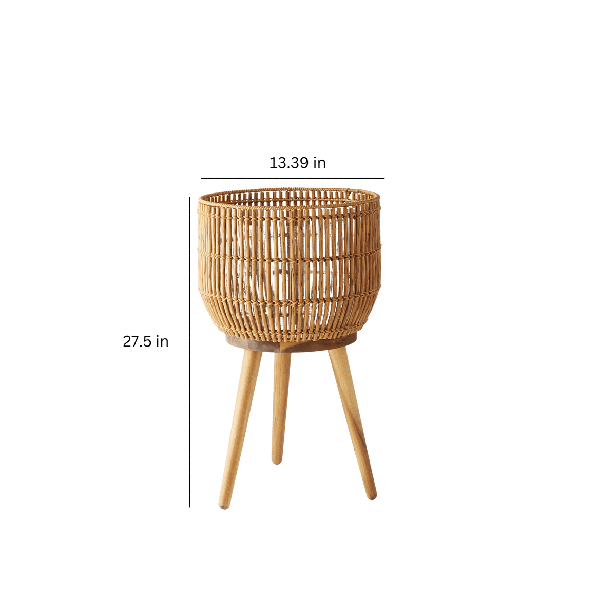 Better Homes & Gardens 13 in Round Brown Resin Rattan Planter & Stand with Acacia Wood Legs