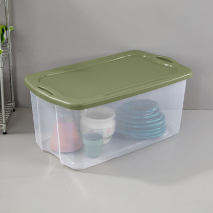 Sterilite Extra Large EZ Carry Storage Bin, 120 Quart Clear Plastic Storage Container with Full-Grip Handles, Green, 4 Pack