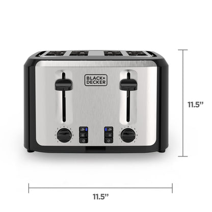 BLACK+DECKER Black/Silver 4‑Slice Toaster with Extra‑Wide Slots, 7 Adjustable Shade Settings, High‑Lift Lever & Drop‑Down Crumb Tray