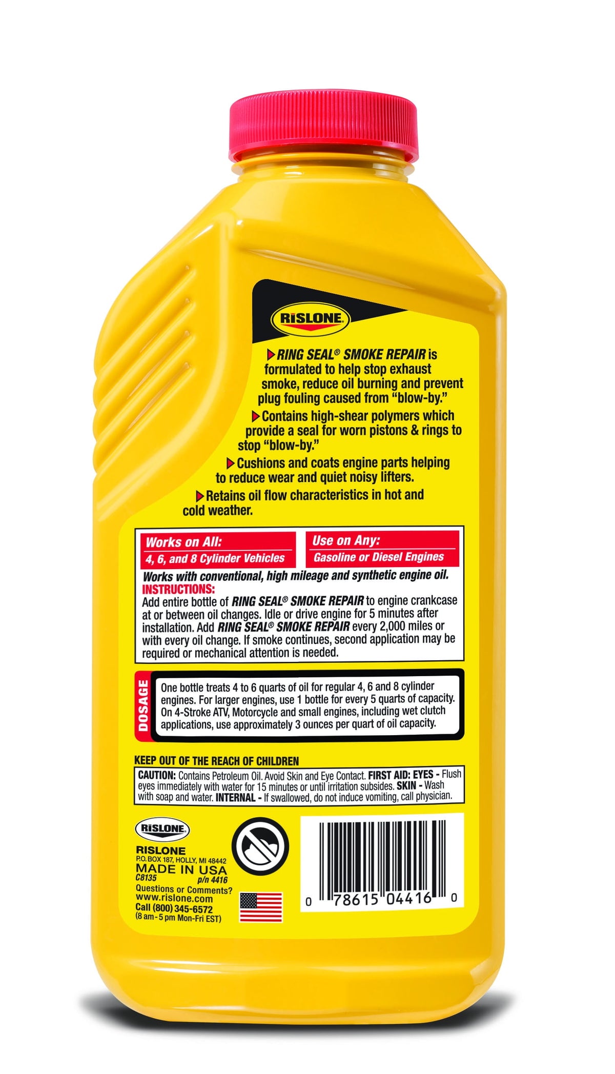 (6 pack) Rislone 4416 High Mileage Ring Seal Smoke Repair Automotive Additive, 16 oz