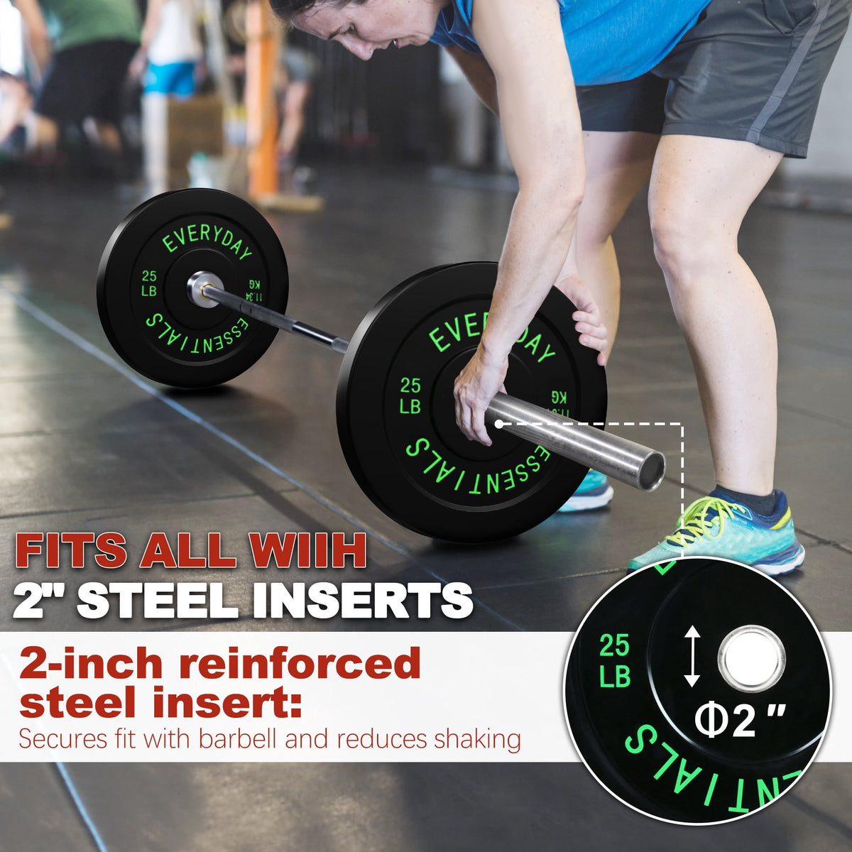 FlexWave Bumper Weight Plates, 25 lb Pair, Black, 2-Inch Hole