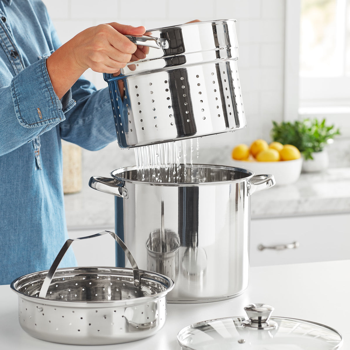 Mainstays 4-Piece Stainless Steel 8 qt Cooker Multipot Set