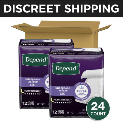 (2 pack) Depend Underpads, Disposable Incontinence Bed Pads for Adults, 36" x 21", 12 Count