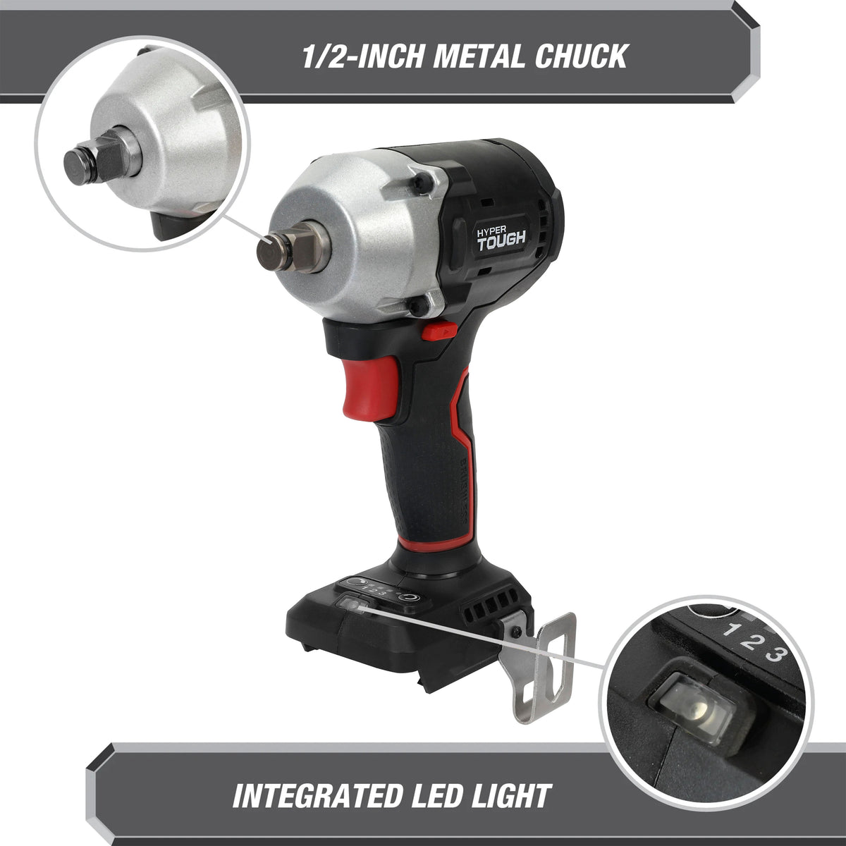 Hyper Tough 20V Max Brushless 1/2 in Cordless Impact Wrench, 350 ft-lbs, Tool Only
