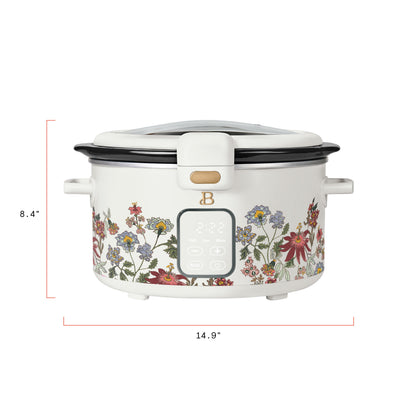 Beautiful 4 Qt Digital Slow Cooker with Hinged Locking Lid, Wildflower White by Drew Barrymore