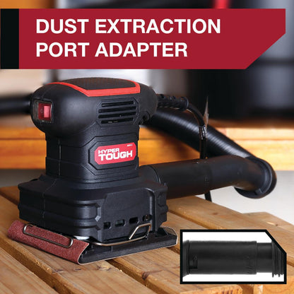 Hyper Tough 2 Amp Corded 1/4-Sheet Palm Sander with Dust Bag, Vacuum Hose Adapter, Punch Plate & 3 Sanding Sheets