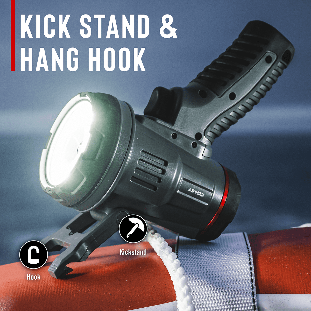 Coast LS20R 2500 Lumen Rechargeable LED Spotlight, 1/4 Mile Beam Distance, SOS Mode, IP67 Waterproof
