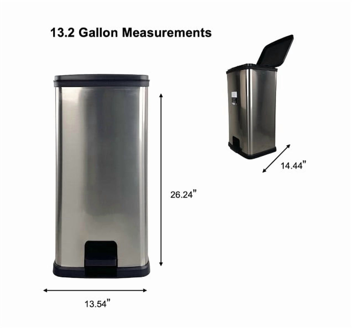 Mainstays 13.2 Gallon Plastic Step Trash Can with Lid, Silver