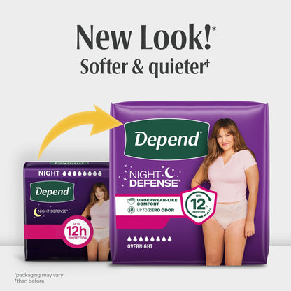 (2 pack) Depend Night Defense Incontinence Underwear for Women, Adult Diapers, L (22 Count)