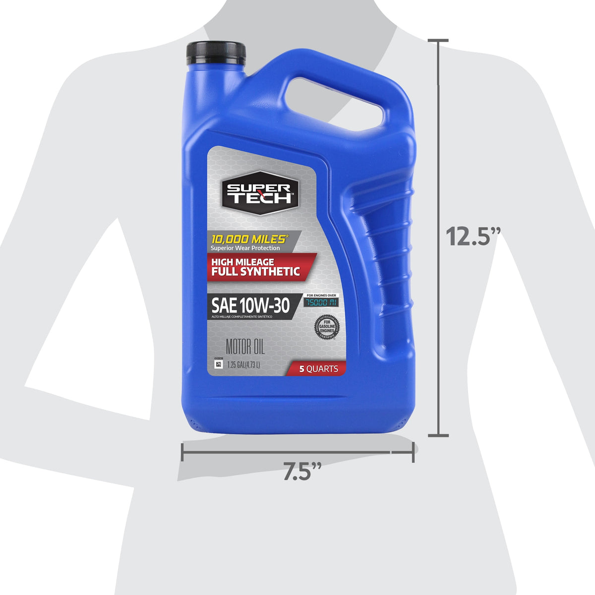 (2 pack) Super Tech High Mileage Full Synthetic SAE 10W-30 Motor Oil, 5 Quarts